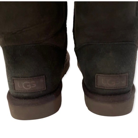 UGG Bailey Button II Boot Sheepskin Black Leather Winter Boot Mini Fluff - Picture 7 of 12